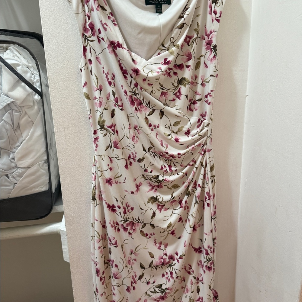 Ralph Lauren Floral Draped Dress - White and Pink